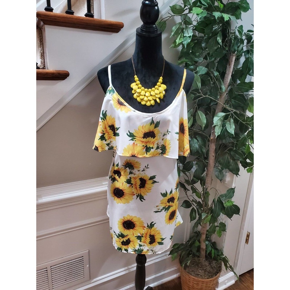 SHEIN Women's Sunflower Polyester Scoop Neck Ruffle Casual Top Blouse Size‎ XL